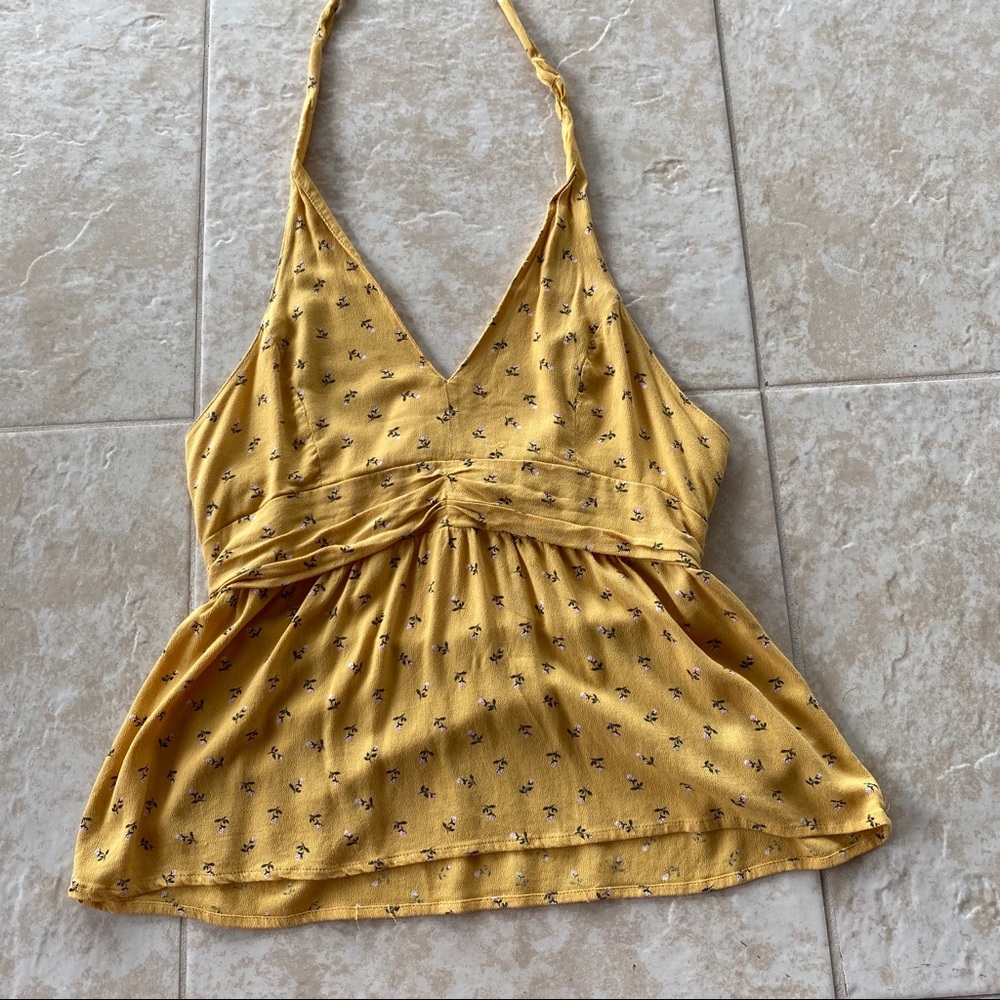American Eagle Floral Yellow Halter Top